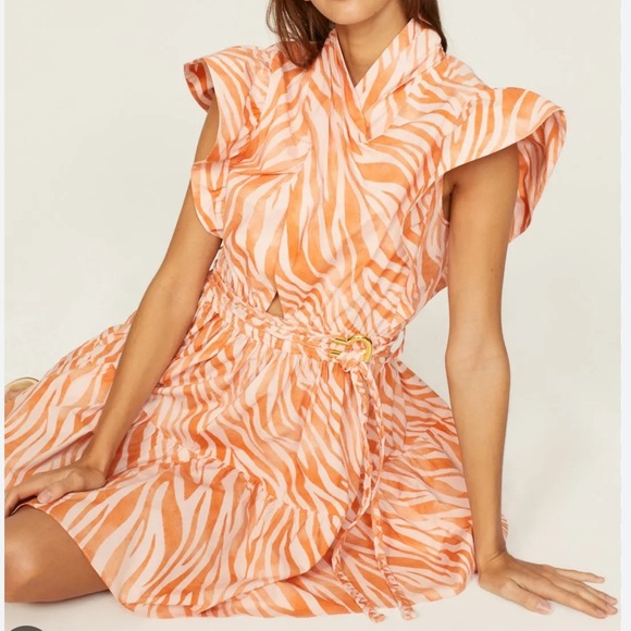 Derek Lam Collective Orange Pink Zebra Print Cutout Dress - Picture 2 of 9